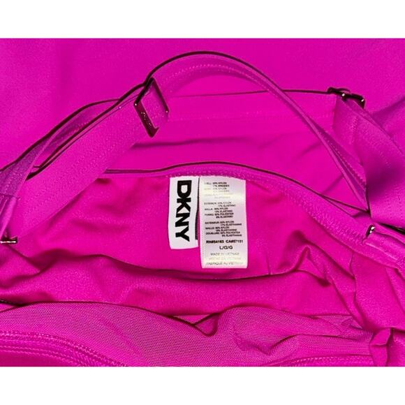 DKNY One Piece Pink Large Swimsuit Ruched Tummy Slimming Crossback Padded Bra - Picture 4 of 10